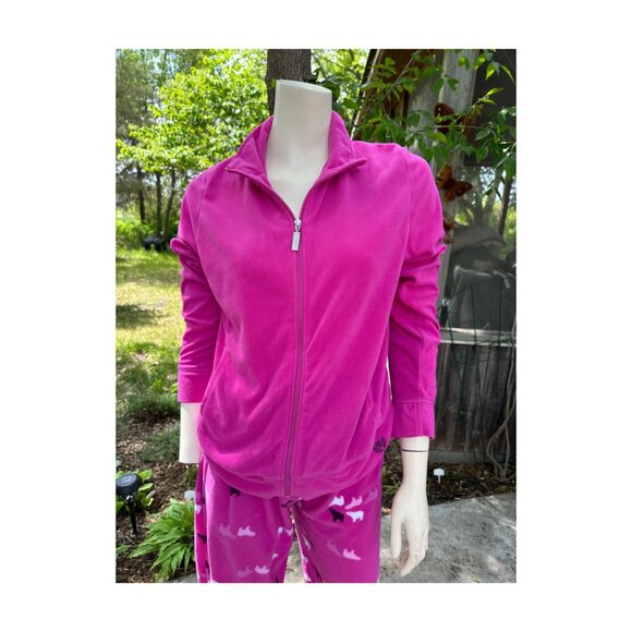 Jasmine Rose Intimates Micro Fleece Pajama Set Top Pants Hot Pink Bears Zip Sz M - Picture 2 of 12